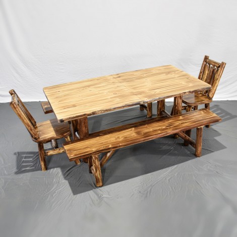 Northern Torched Cedar Table with Bench and Chairs